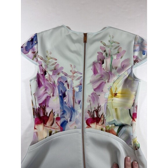 Ted Baker Rivana Fit & Flare Dress Light Blue Hanging Gardens Floral Size 0 US 2 - Picture 13 of 15